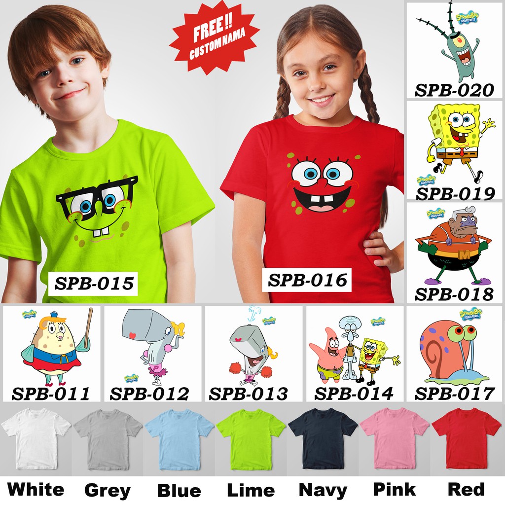 [FREE NAMA !!] Kaos Anak &amp; Family SpongeBob 100% COTTON PREMIUM