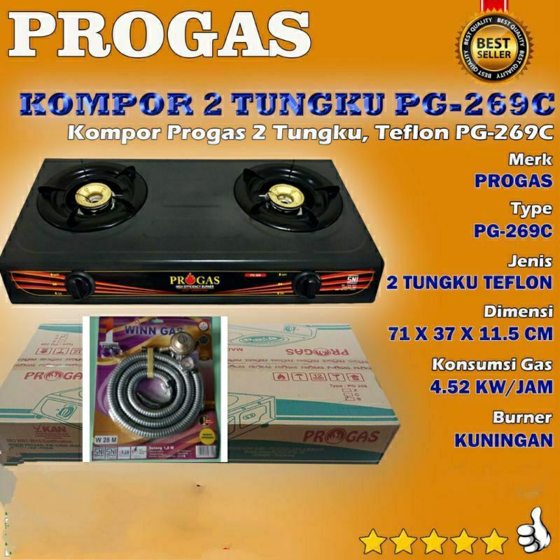 Kompor Gas 2 Tungku Hitam , Kompor Gas 2 Tungku Teflon +  Selang Gas Paket