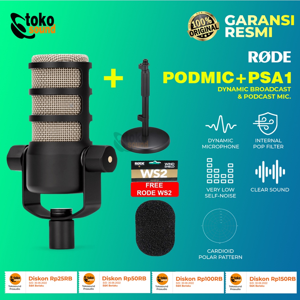 RODE PodMic Dynamic Podcast Mic + RODE DS1 Table Desk Stand - Sepaket