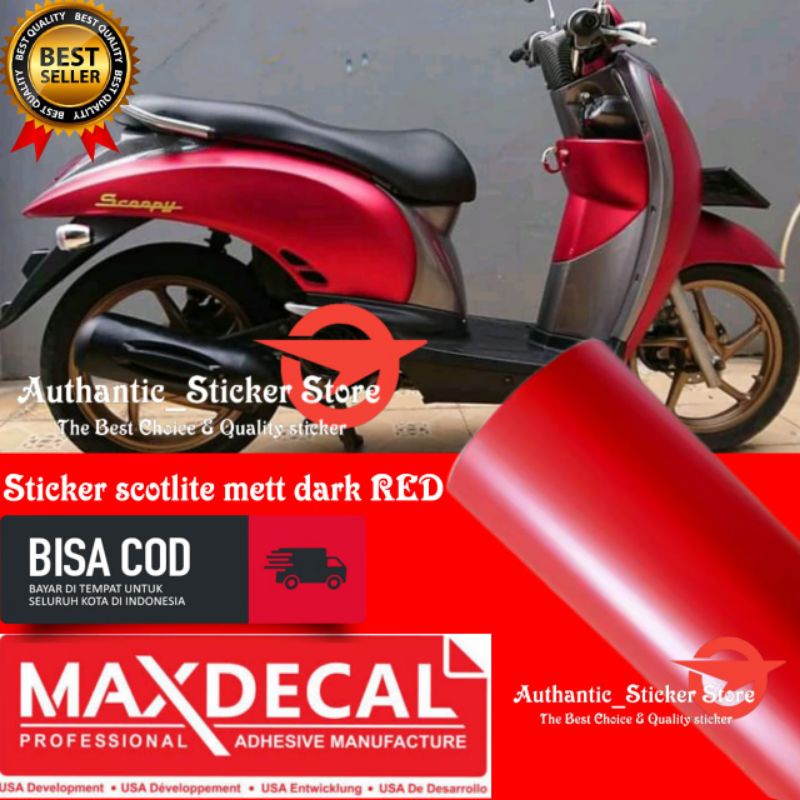 Stiker skotlet mettchrom merah doff metalik merk maxdecal scotlite motor mobil mengkilap