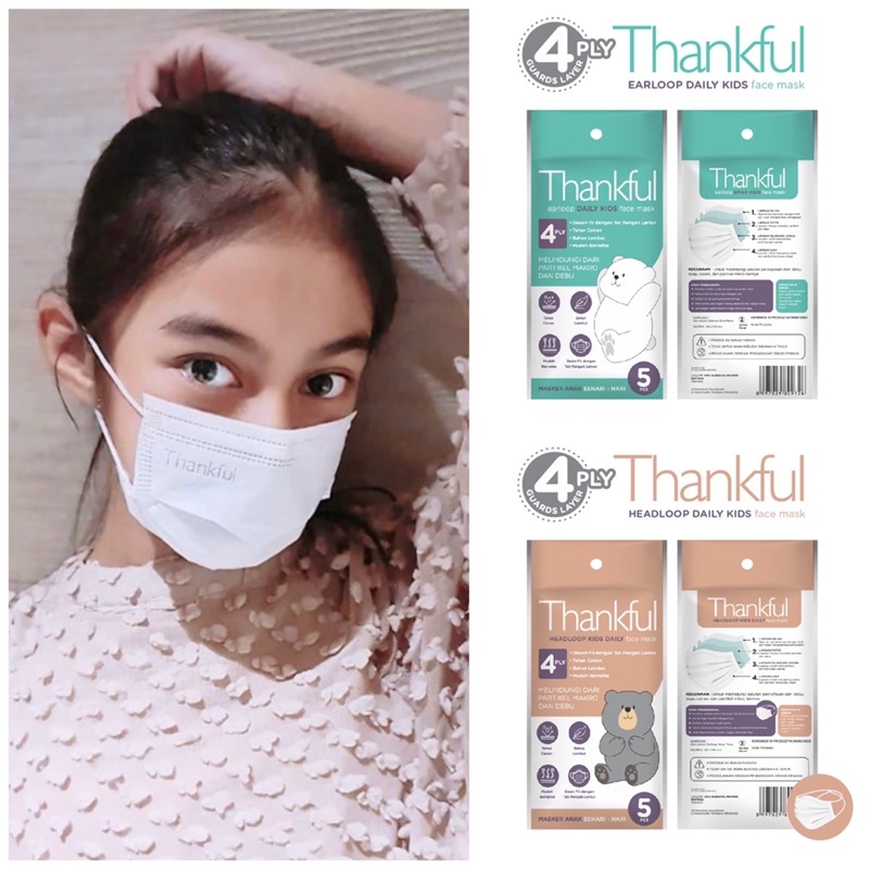 Masker Anak Thankful Earloop &amp; Headloop sachet isi 5pc