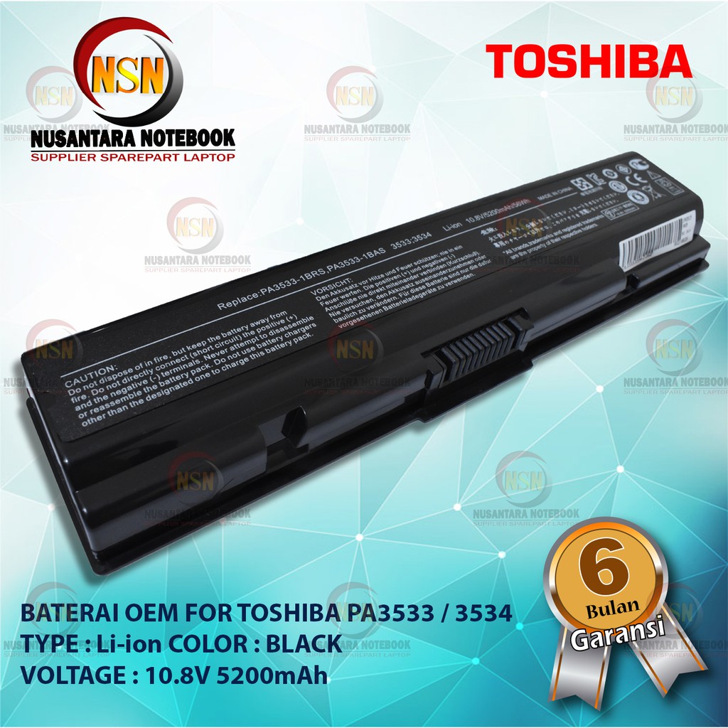 Baterai OEM For Toshiba PA3533 PA3534 PA3781 Series 10.8V 5200mAh