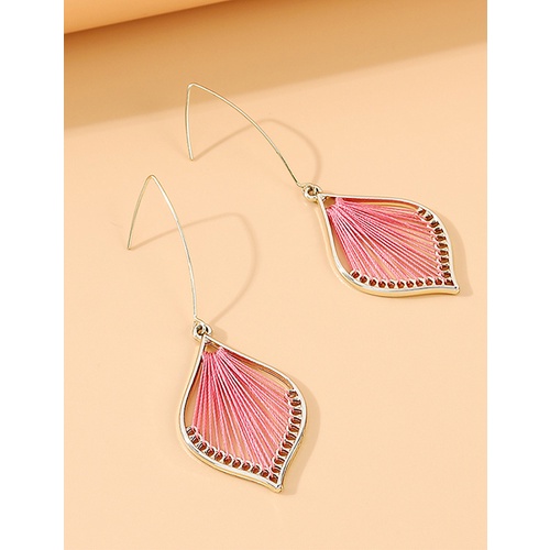 LRC Anting Gantung Fashion Red Tassel Geometric Alloy Hollow Earrings Y64524