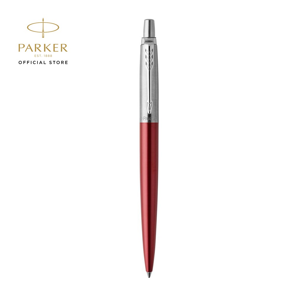 Fine Black Ink Parker Jotter Kensington Red Rollerball Pen Chrome Trim 