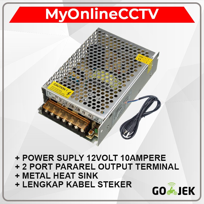 Adaptor 12V 10A 12 Volt 10 Ampere CCTV Power Suply Jaring CCTV