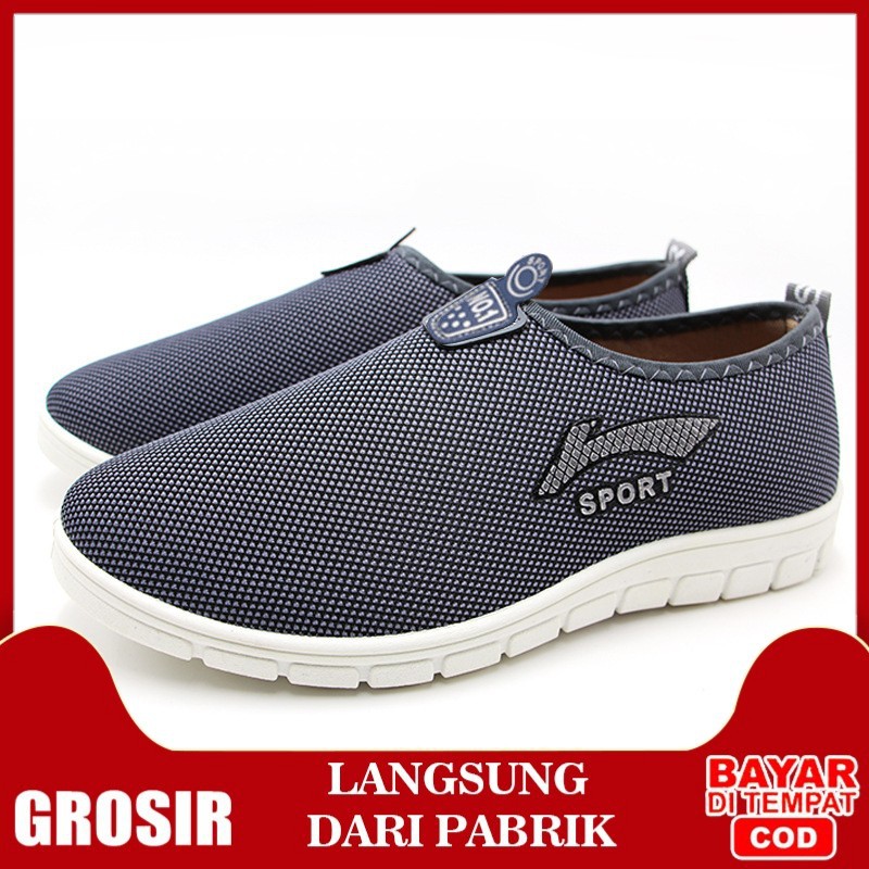 Sepatu Slip On Pria Air Mesh Ringan Lentur Sepatu Pria KSP202 Abu Pabrik Import Grosir