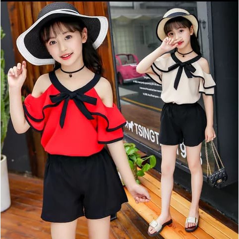 TERMURAH ST CHILD V NECK  / PEACH / ORANGE/ RED / WHITE / SETELAN /BAJU ANAK PEREMPUAN/TERPOPULER