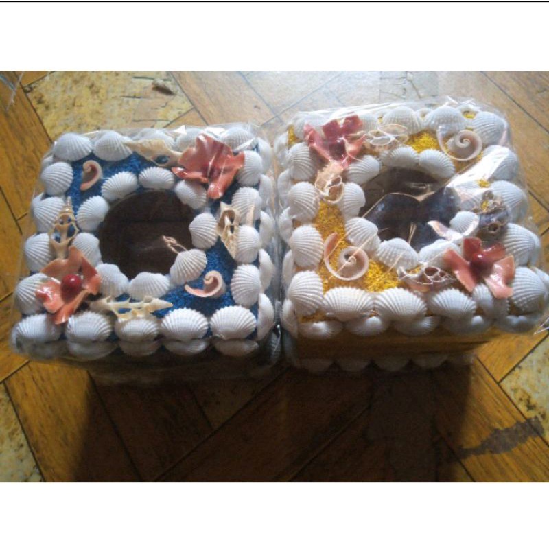 tempat tisu kotak kecil, dr bahan kerajinan kerang