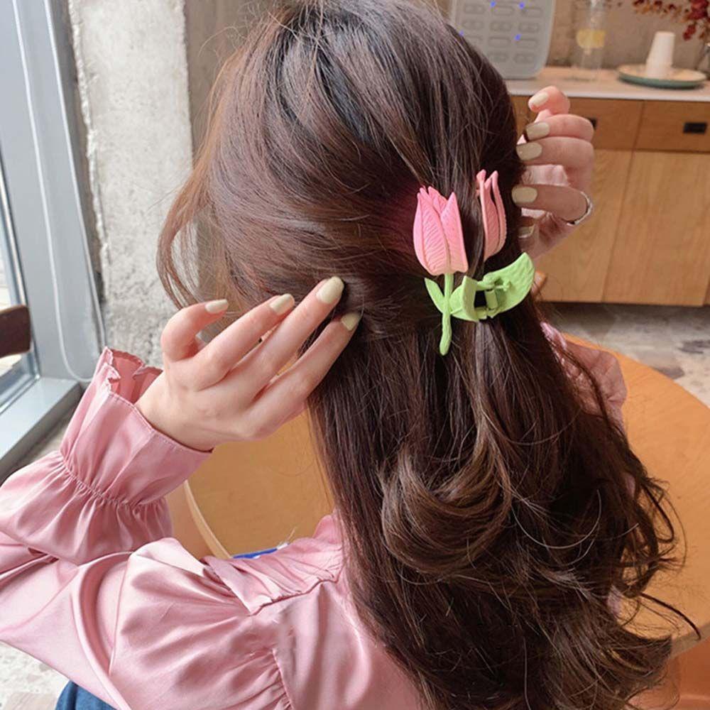 Needway Tulip Hair Claw Sweet Simple French Geometric Hair Claw Gadis Hijau Aksesoris Rambut Wanita