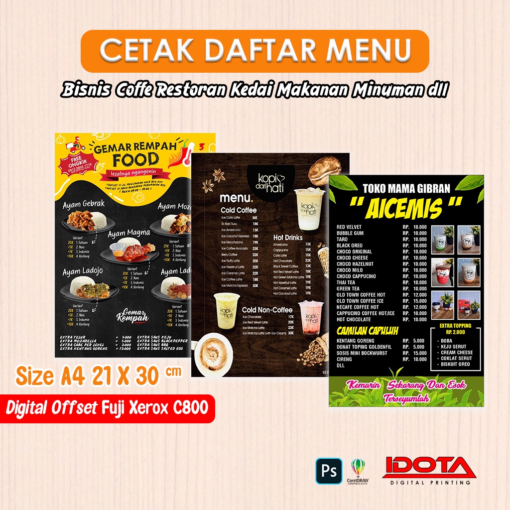 

Cetak Daftar Menu Coffe Restoran Kedai Makanan Minuman
