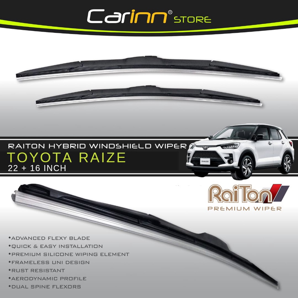 Raiton Sepasang Wiper Hybrid Kaca Depan Mobil Toyota Raize 22" & 16" -2 Pcs