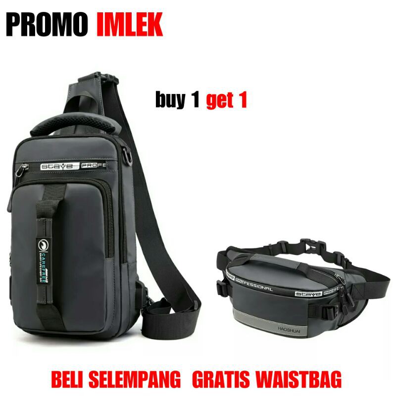 BUY 1 GET 1 - Tas Selempang Pria Waistbag Slempang Waterproof Tas Pinggang Cowok Waist Bag Tas Bahu