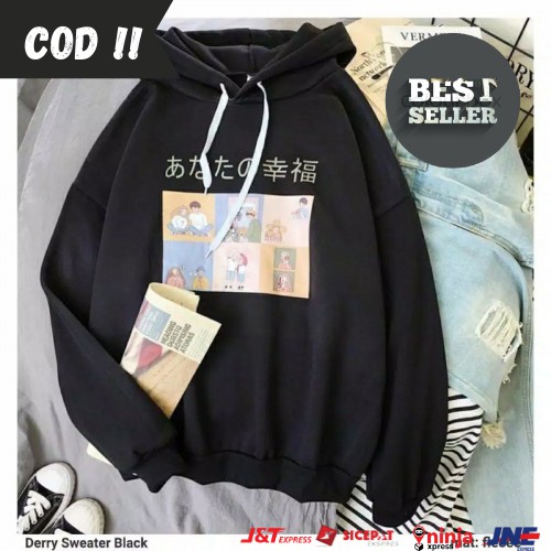 Derry Sweater wanita Hoodie hitam korea style jaket hoodie outerwear termurah kekinian