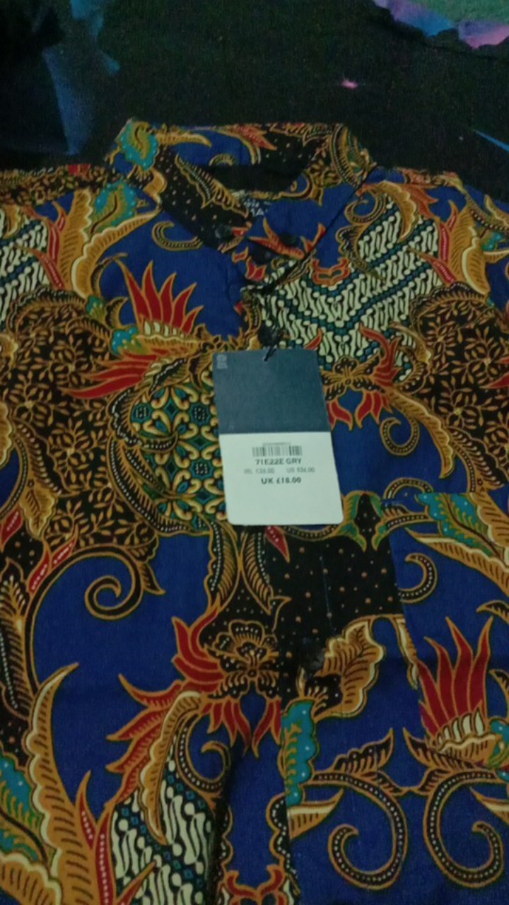 Freypv 7803 Slimfit Long Batik Navy Floral M-xl Kemeja Batik