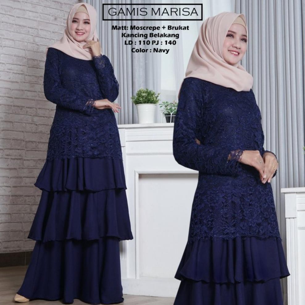 Model Baju Gamis Terbaru Warna Biru Dongker  Hijab Casual