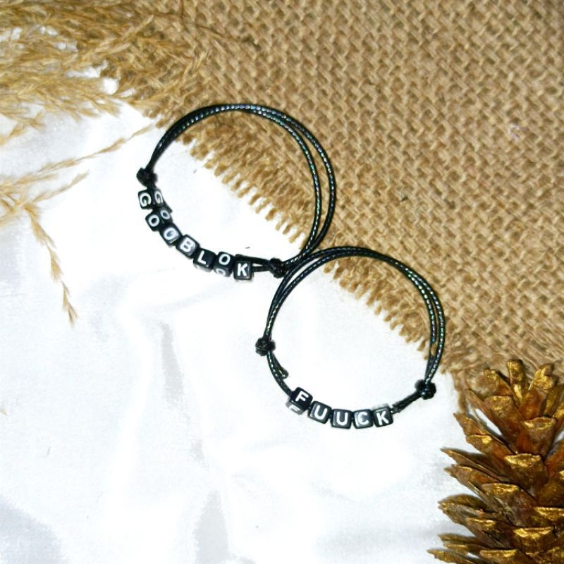 (Dadu) Gelang custom nama inisial murah A-Z | Free stiker