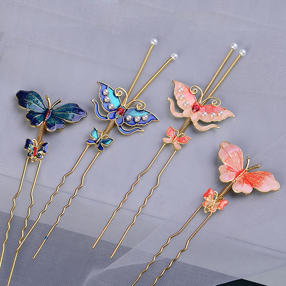 NICKOLAS1 Butterfly Hair Stick DIY Vintage Membuat Hairwear Metal Untuk Wanita Cosplay Pin Rambut Tetesan Minyak