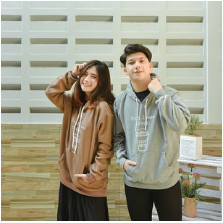 IvannaCollection Sweater Hoodie Wanita dan Pria Couple Pasangan First I Need Coffee Jaket Hodie Couple Bahan Fleece Premium