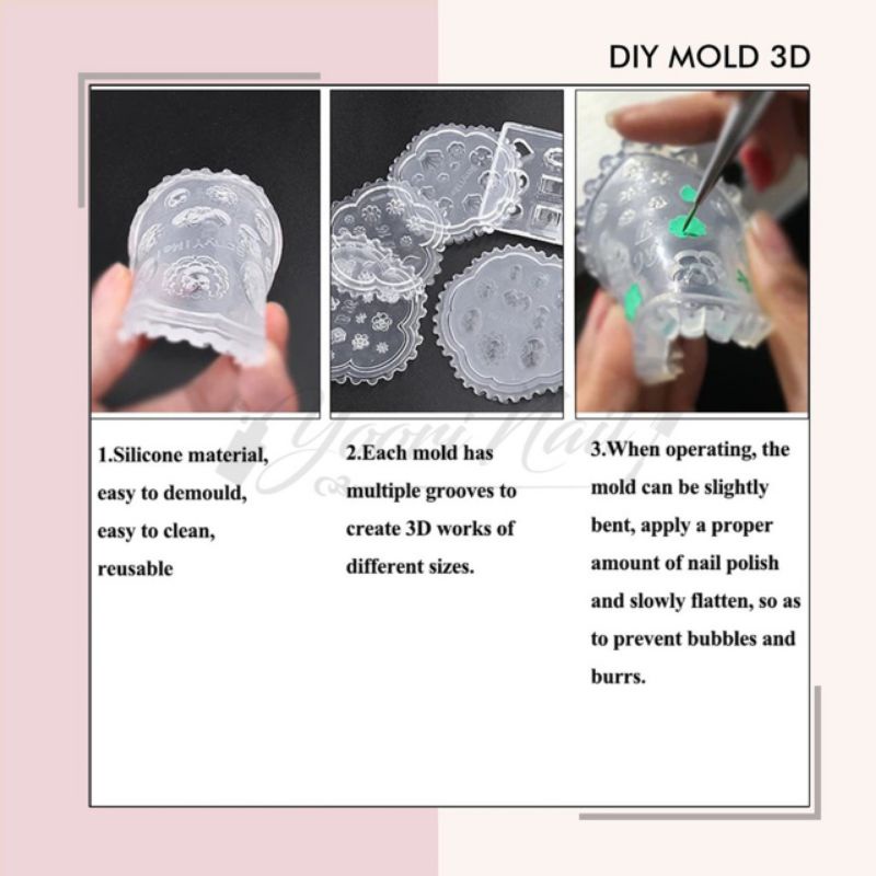 DIY MOLD 3d (A) nail art cetakan silicone gel acrylic mold hati crown kerang heart flower mix shaped