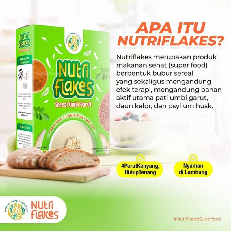 Nutriflakes sereal kesehatan sehat cereal suplemen umbi garut Asam lambung Gerd energen