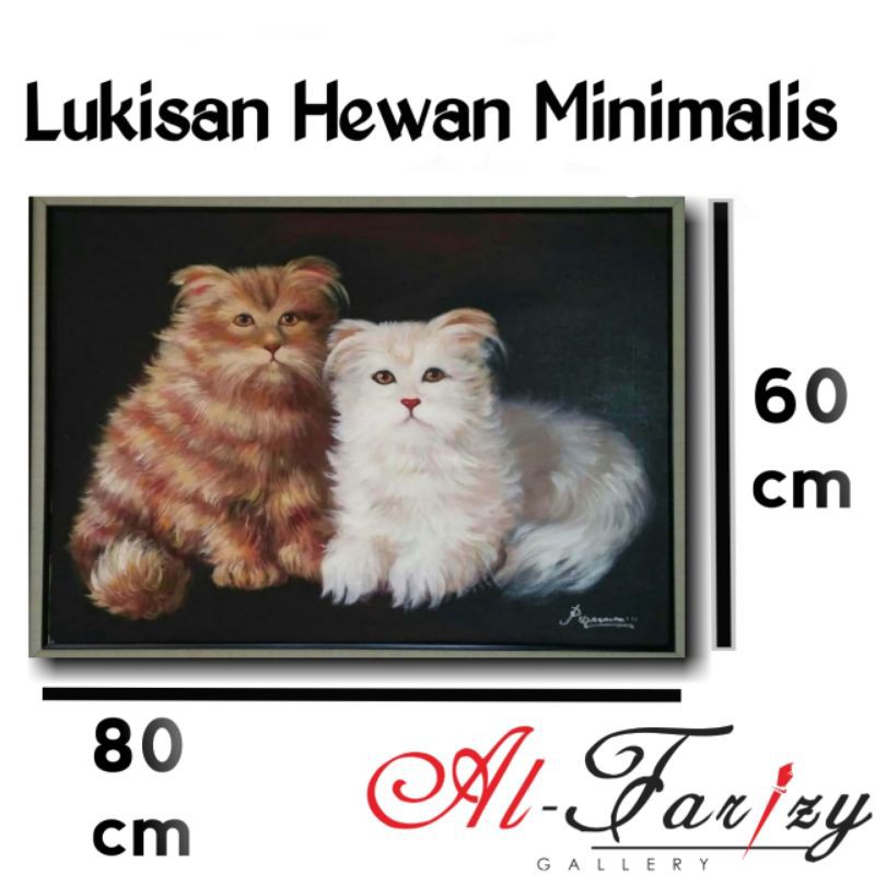 Lukisan Kucing Kuda Unik Minimalis kanvas Ukuran 60x80 cm Lengkap dengan frem