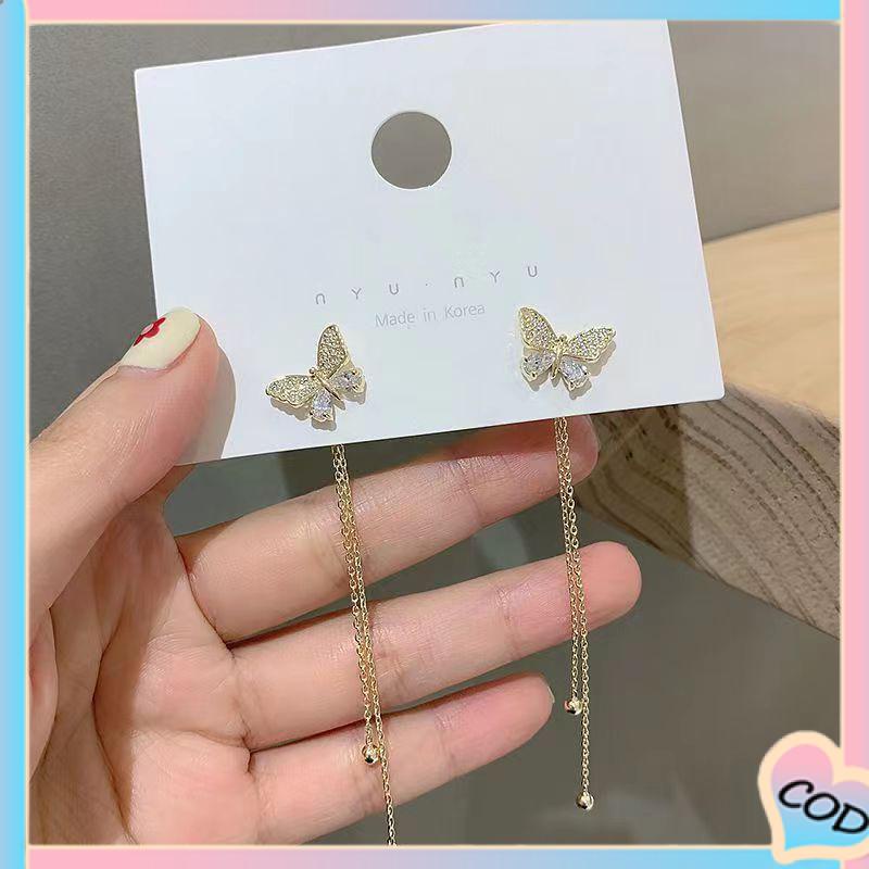 COD❤️ Anting Pejantan Kupu-kupu Dua Pakai Anting Rumbai Panjang Temperamen Anting Segar Musim Panas-A.one