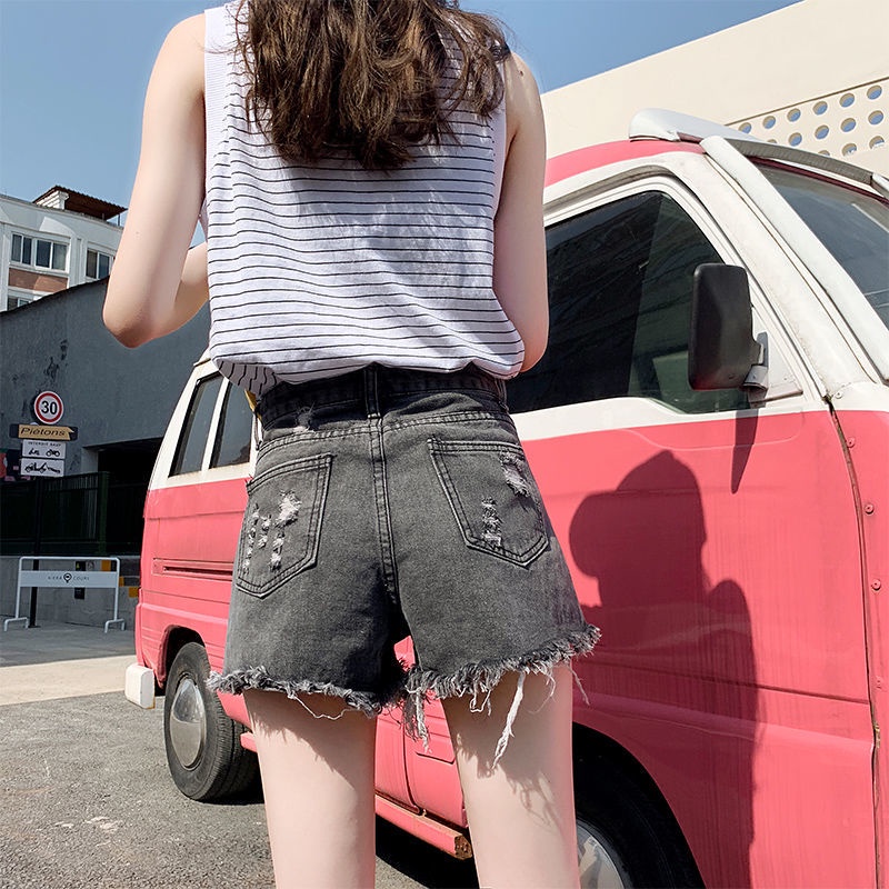 Celana pendek sobek wanita jeans korean style cewek ripped jeans wanita celana denim Rawis Sexy Hot Pants Jeans Wanita Highwaist short pants kekinian ootd