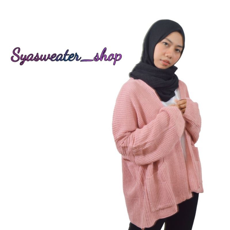 Syasweater -  LOCCY CARDY Cardigan Rajut Wanita Kardigan Tebal Oversize XL-Dusty pink