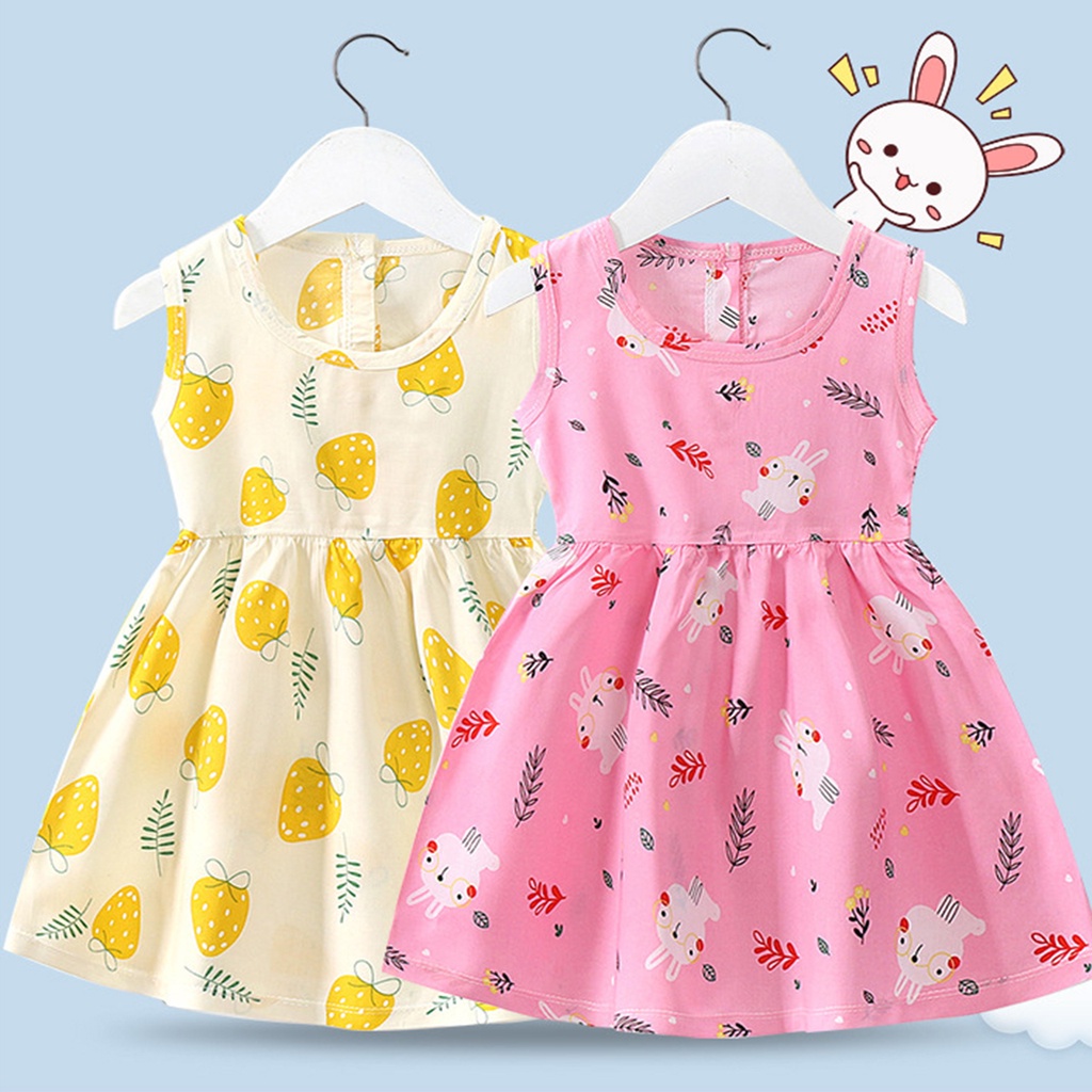 (0-4 Tahun ) Dress bayi Anak Kecil Perempuan korean style Retro A line  Cewek Bunga  tanpa lengan Gaun  terusan santai perempuan