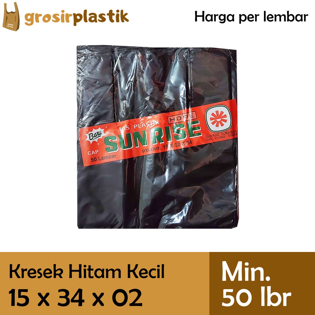 [LBR] Grosir Plastik Kantong Kresek SUNRISE 15 x 34 x 02 Hitam Tebal GK34 - Grosir Plastik