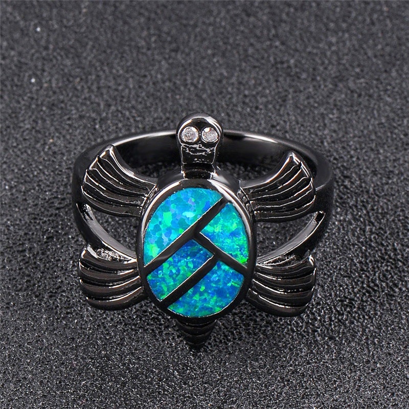 Black gold opal tortoise ring female opal European and American fashion ring