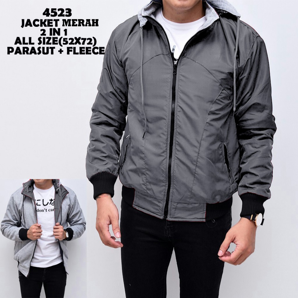 JAKET BOLAK BALIK 2IN1 JAKET MOTOR JAKET BB JAKET PARASUT JAKET PRIA WANITA JAKET DISTRO PRIA WANITA-DC ABU TUA - ABU M/L
