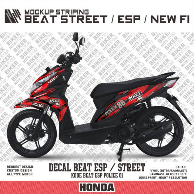 Decal Stiker Striping Honda Beat Esp Beat Street Police Merah