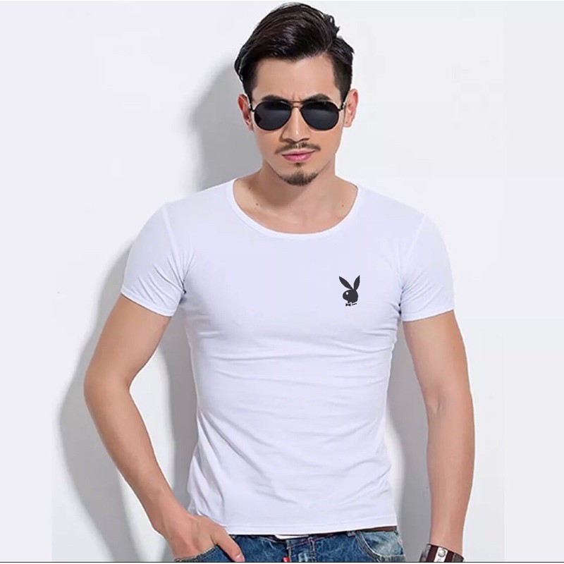 kaus pria gambar play boy bahan katun 30s / kaus pria