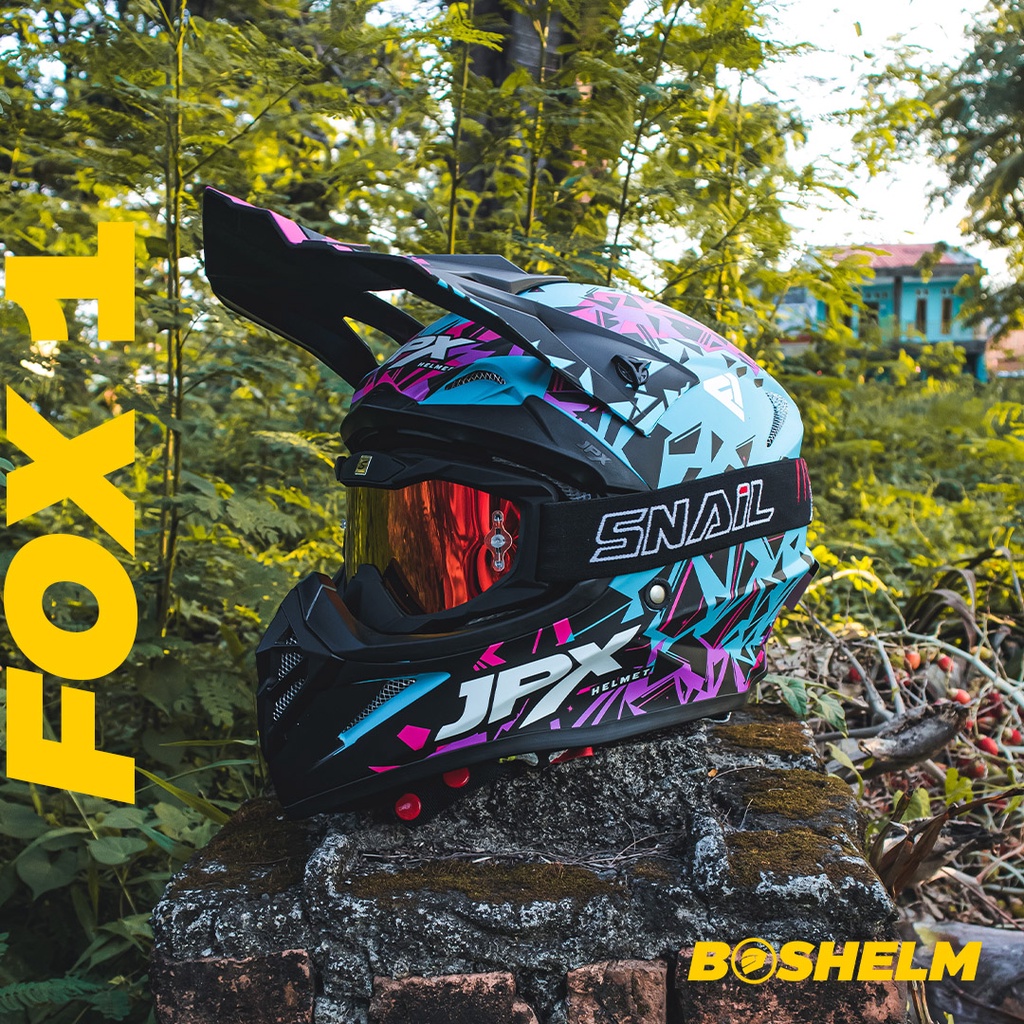 Jual Boshelm Helm Cross Goggle Jpx Fox X Light Blue Doff Helm Full Face Sni Shopee Indonesia