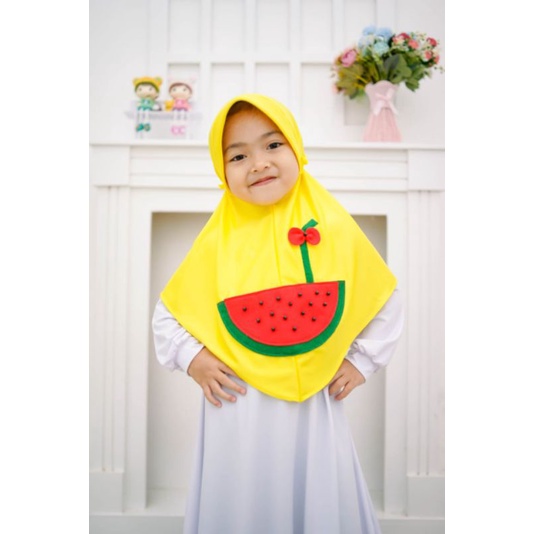 hijab anak bergo watermelon kids//hijab instan anak real pict//hijab anak lucu//hijab anak paud//hij