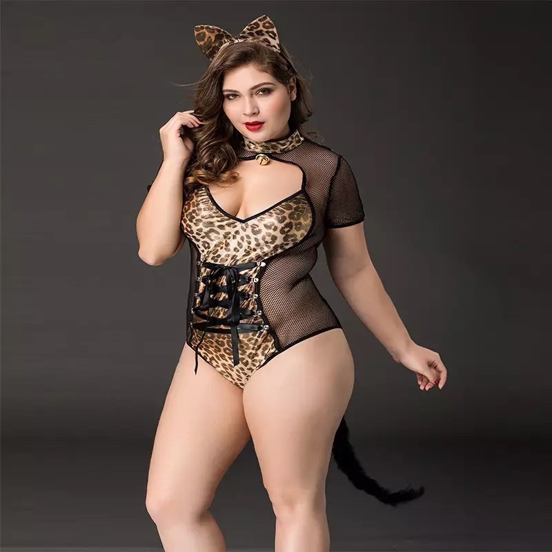 Lingerie Cosplay jumbo wanita plus size baju tidur big size import sexy Leopard