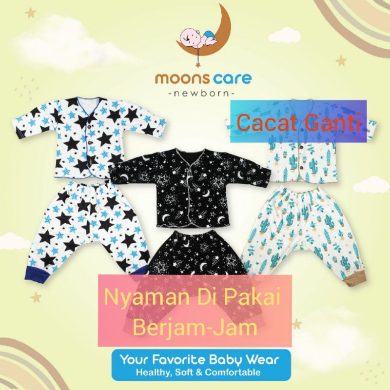 MOONS Stelan Panjang Newbron Buka Kaki Stelan Baru Lahir Baju Bayi Stelan MOONS