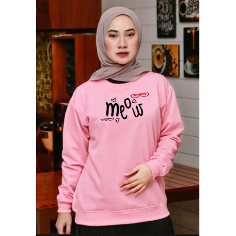 Kaos Lengan Panjang MEOW / Kaos Sweatshirt / Atasan Wanita / Atasan Wanita Lengan Panjang