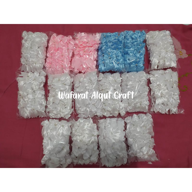 

100pcs Pita jadi size 2cm plus mutiara belah/Pita souvernir dll