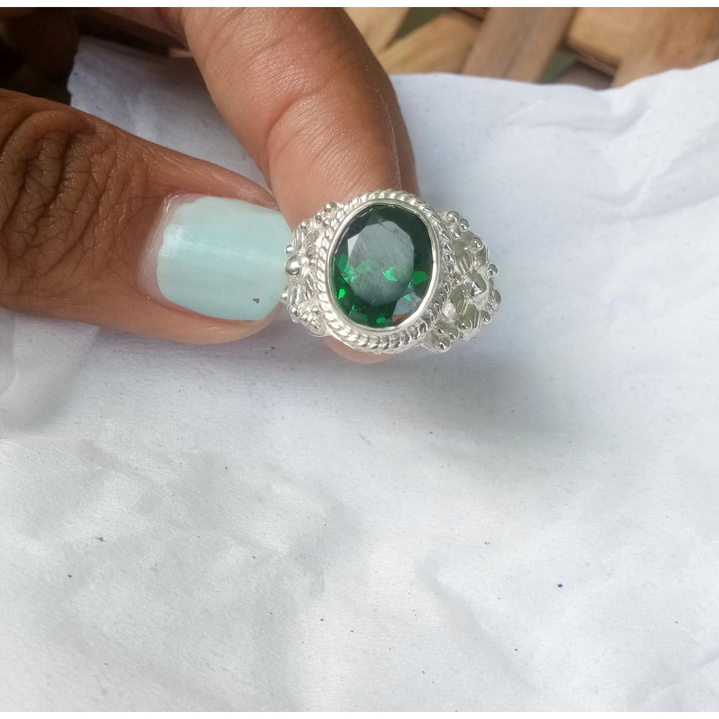 Cincin Silver Tatah Ukir Batu Emerald Green | Cincin wanita | Cincin Cewek | Ring Stone