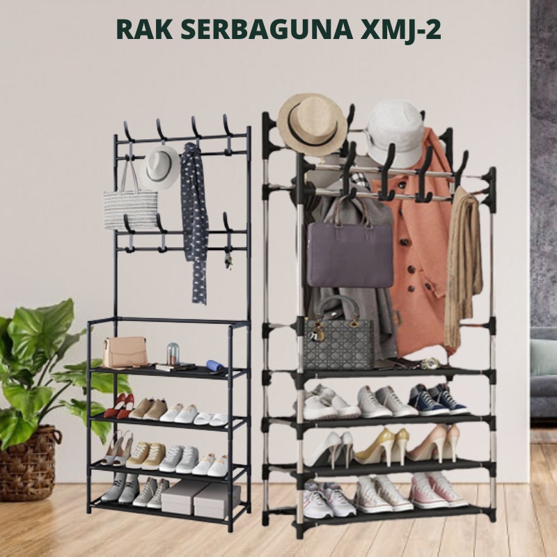 Sutera99 Cod Stand Hanger Baju Rak Sepatu Rak Gantung Pakaian Tas Topi Rak Serbaguna Rak Portable Multifungsi XMJ-1 Rak penyimpanan 4 Tingkat Hitam Silver Rak Dapur Microwave Kamar Rak Serba Serbi Rak Sepatu rak gantungan Stand Hanger Baju