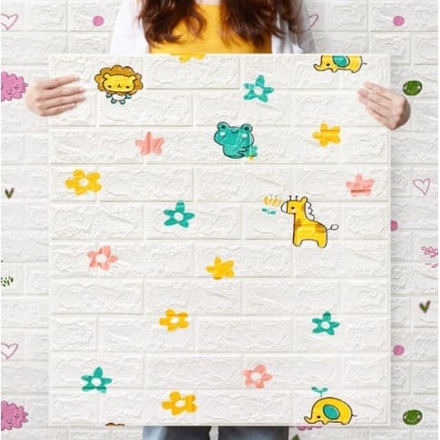 ❀ Chingu ❀ PA047 Wallpaper Dinding Foam 3D Motif Batu Bata Batik Gambar Anak Dekorasi Sticker Murah Import