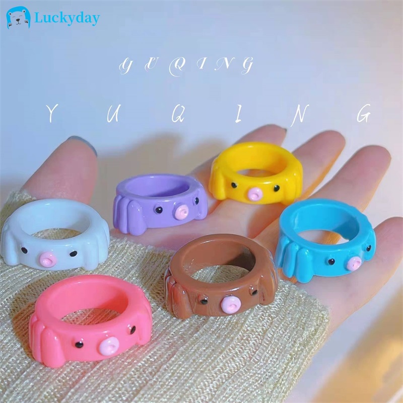 YEEZII Cincin Bentuk Katak Gurita Bahan Resin Warna Macaron Untuk Wanita