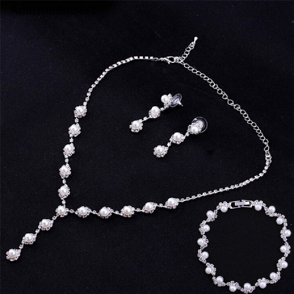 (AdornmentNo1) Set Kalung + Gelang + Anting Gantung Tusuk Aksen Kristal Untuk Perhiasan Pengantin Wanita