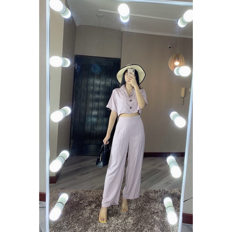 ZENAYA SET SETEL281 SETELAN BAJU CROP DAN CELANA PANJANG KULOT BUSUI SETEL281-Lilac