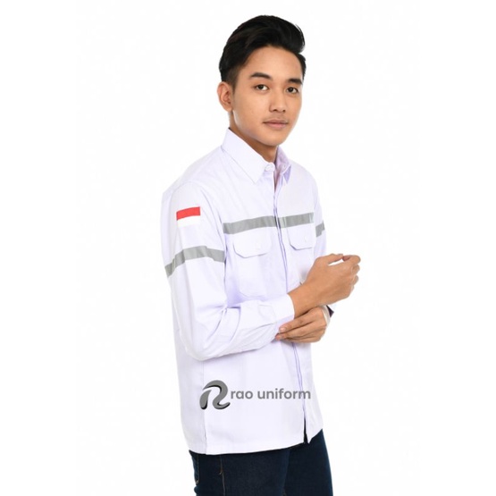 Atasan Wearpack Putih Tangan Panjang/Baju Safety/kemeja Proyek/Seragam Kantor/Lapangan