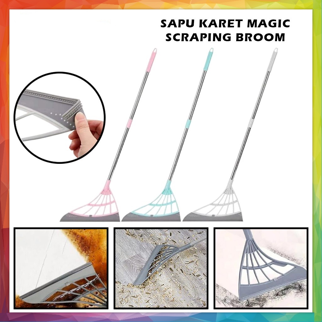 Sapu Silicone lipat Karet 2in1 Alat Pel Scrapper Pembersih Lantai Jendela Magic Broom Mop Multifungsi Ajaib Silikon Magic Scraping