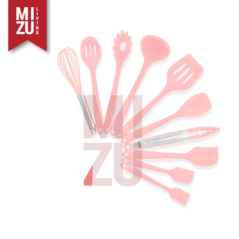 DIECI 10 in 1 SET Silicone Kitchen Utensil Spatula Cooking Set PEFE/PFOA/BPA-Free-PINK