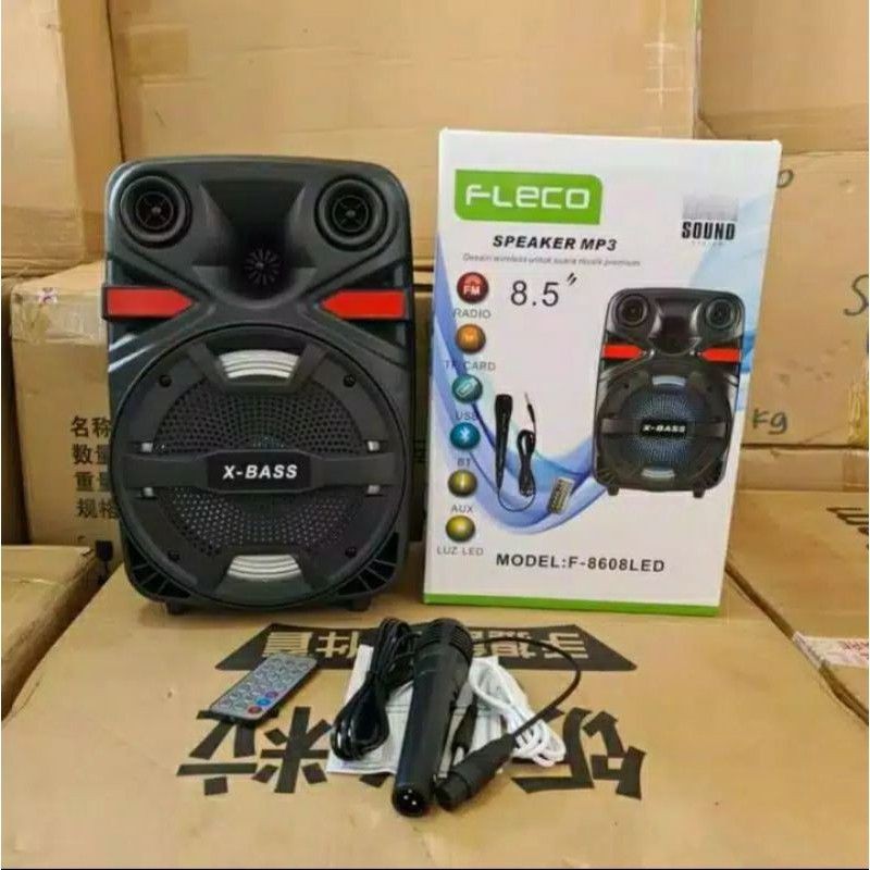 Speaker Bluetooth FLECO F-8803 / F-8606 / F-8607 / F-8604 / F-8609 LED 8.5 Inchi Bonus Mic Remote Speaker